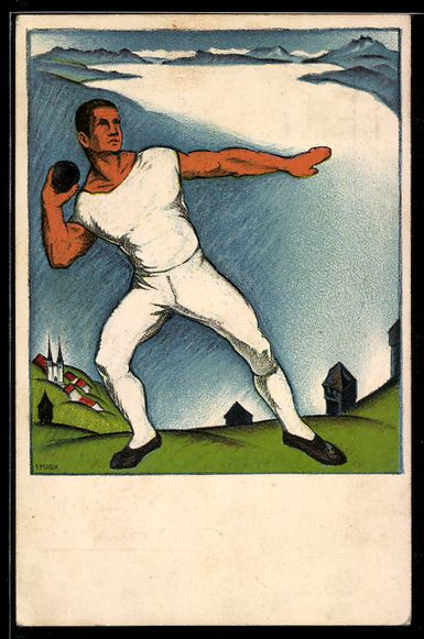Cartoline postali: Luzern, 59. Eidg. Turnfest 1928, Kugelst – Usato da Berlin venduto da bartko-reher