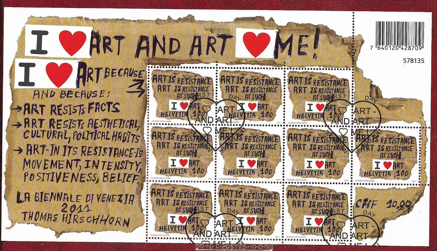 Tutti i francobolli: 2011 BOGEN KUNSTSERIE VENEDIG ERSTTAG – Usato da Buttikon SZ venduto da stamps08