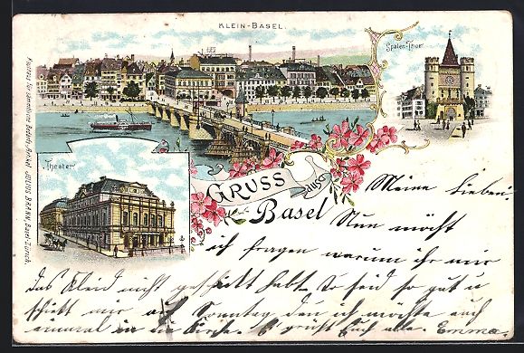 Cartes postales: Litho Basel, Teilansicht Klein-Basel, Sp – D'occasion à Berlin par bartko-reher