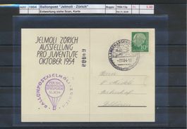 1954 Ballonpost, "Jelmoli - Zürich", Karte