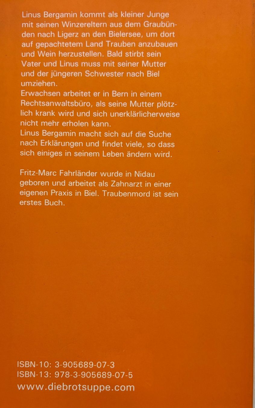 Libri: Fahrländer Fritz-Marc, Traubenmord – Nuovo (secondo la descrizione) da Sarnen venduto da Livres 1