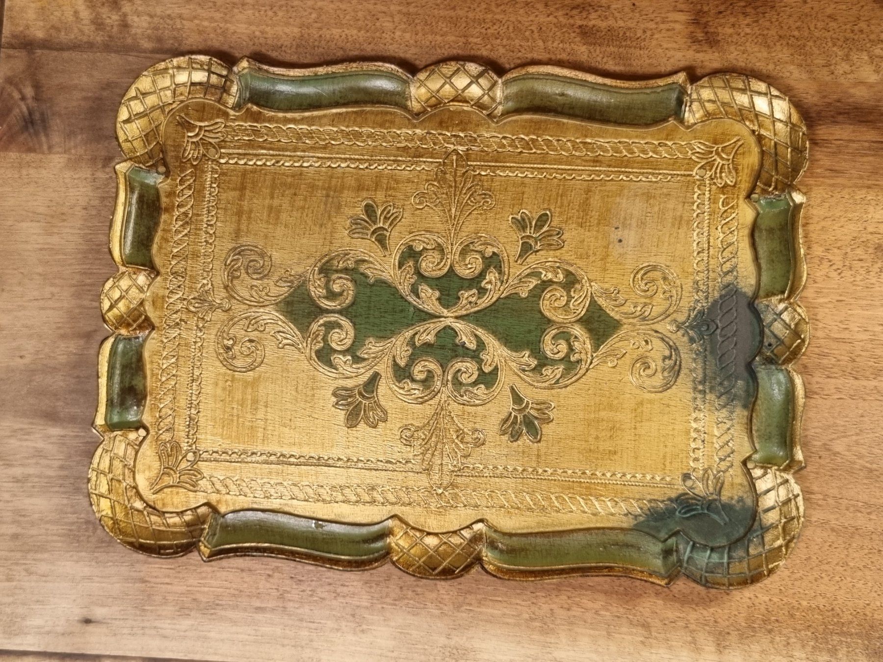 Piatti di portata: Vintage Florentiner Tablett grün-gold – Usato da Scharnachtal venduto da devin03 1