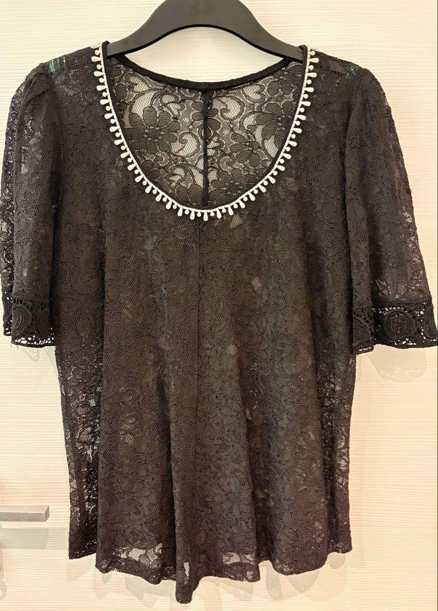 Camicette: Bluse, Schwarze Spitzenbluse, Gr. 40/42, elegant & festlich – Usato da Bellinzona venduto da ModaLugano