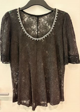 Bluse, Schwarze Spitzenbluse, Gr. 40/42, elegant & festlich