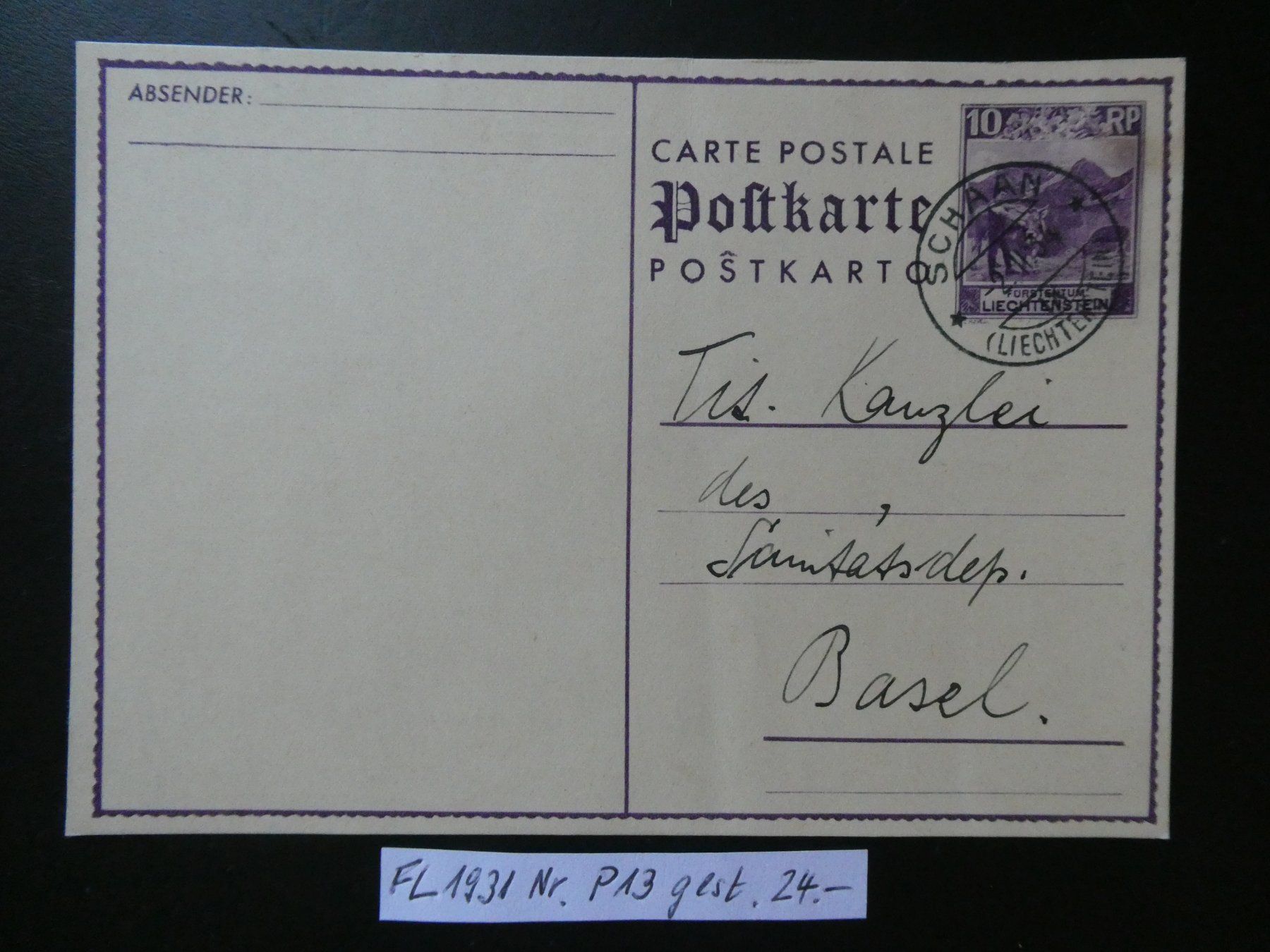 Alle Briefmarken: FL 1931 Postkarte Nr. P13 gestempelt – Gebraucht aus Lausen von Herbamare01