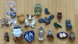 27 EULEN KLEIN BIS GROSS STEIN FELL EDELSTEINE HOLZ SAMMLUNG