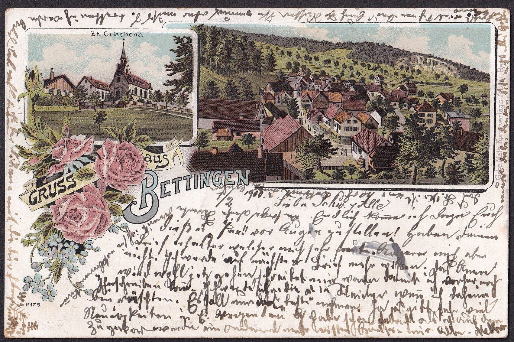 Cartoline postali: Bettingen farbige Lithografie 2 Bilder – Usato da Olten venduto da clotaldi