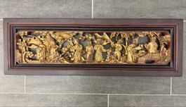 Antikes chinesisches Wandpaneel aus Holz mit vergoldet