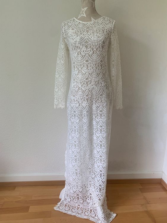 AISWI Spitzen Maxikleid Für Schwangere - Elegant Mit 3/4-Ärmeln & V-Ausschnitt