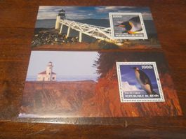 2 Cartes Postales Phares & Timbres Pingouins Bénin 2004 Rare