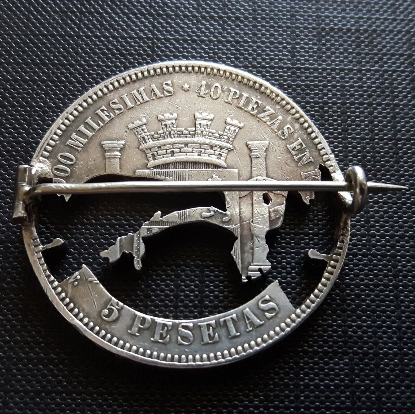 Tutti le monete: 5 Pesetas ESPANA 1870 (Münz-Brosche) – Usato da Zürich venduto da brinkosos 1