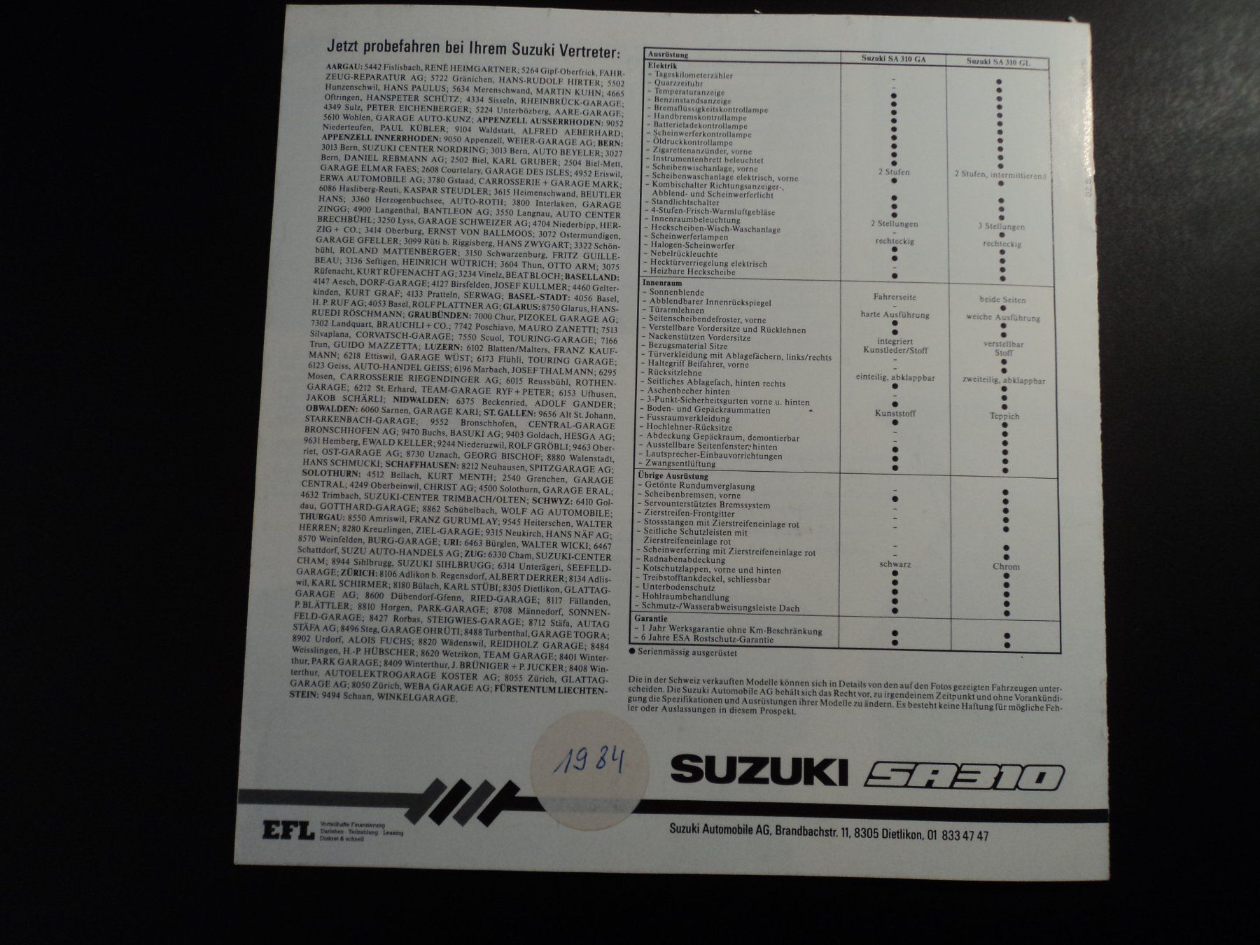 Documenti: Prospekt Suzuki SA310 1984 – Usato da Schwarzenburg venduto da modelCARama 5