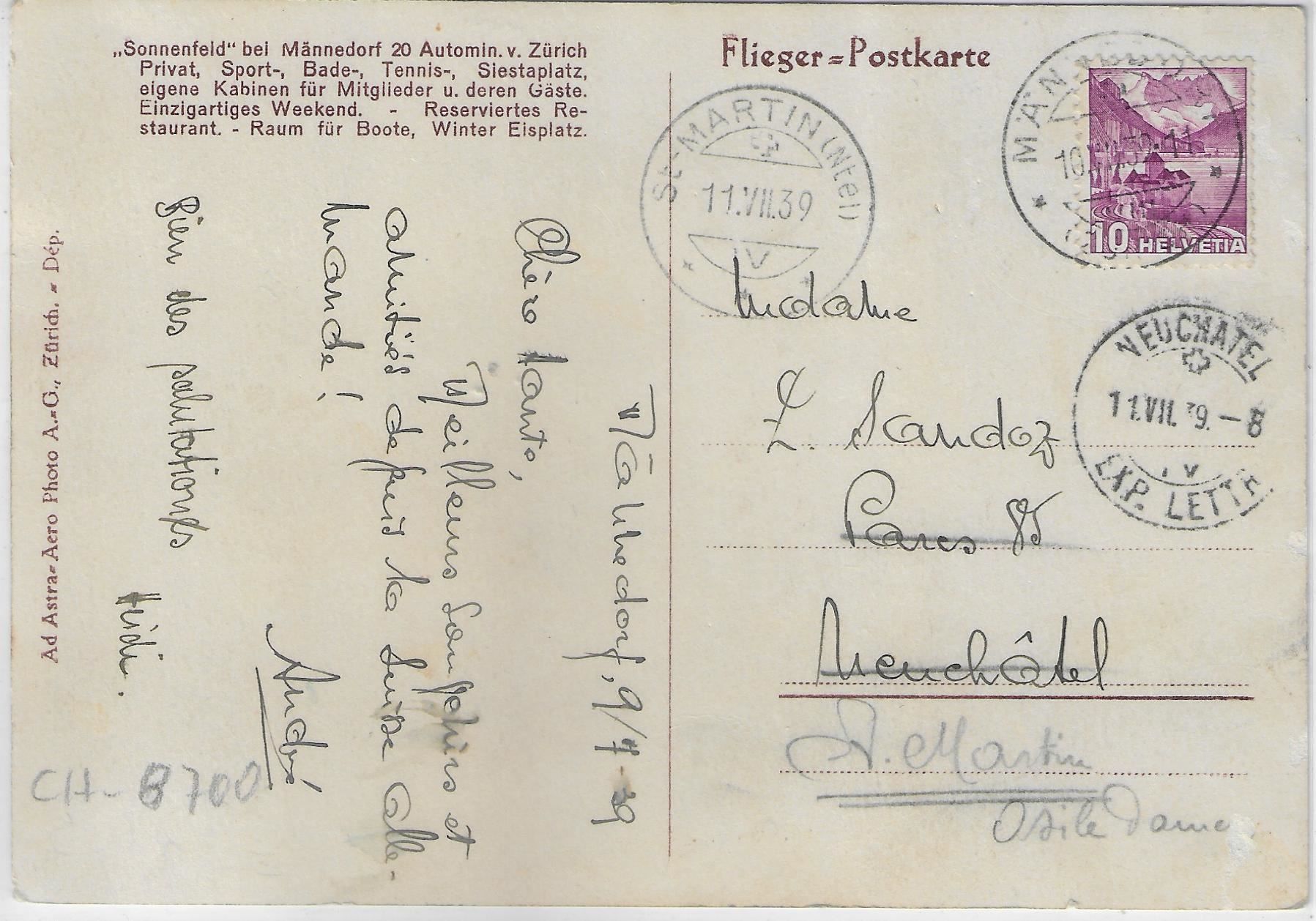 Cartes postales: Flugaufnahme Sonnenfeld bei Männedorf – D'occasion à Ettingen par Kartenplanet 1