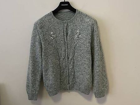 Cardigan lavorato a maglia, ricamato, grigio chiaro