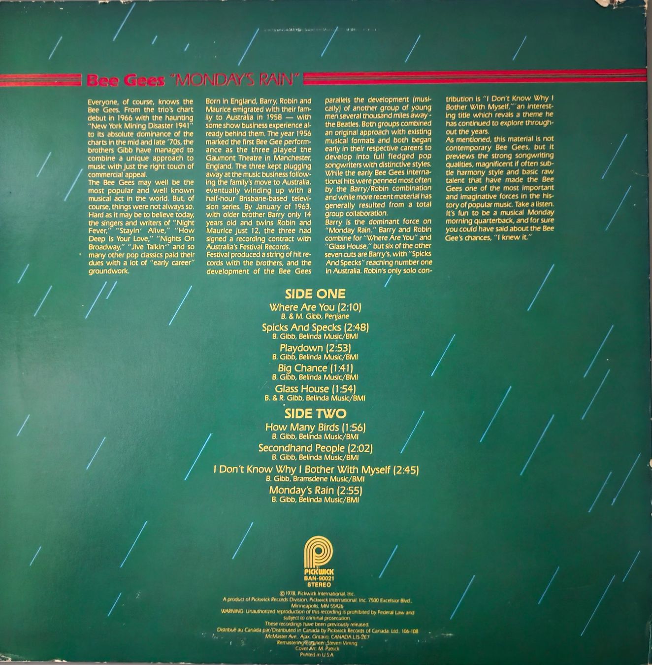 Dischi in vinile: Bee Gees LP – Monday's Rain – Usato da Root venduto da atelier22 1