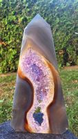 💜✨ Einzigartiger Amethyst-Achat Obelisk funkelnder Druse