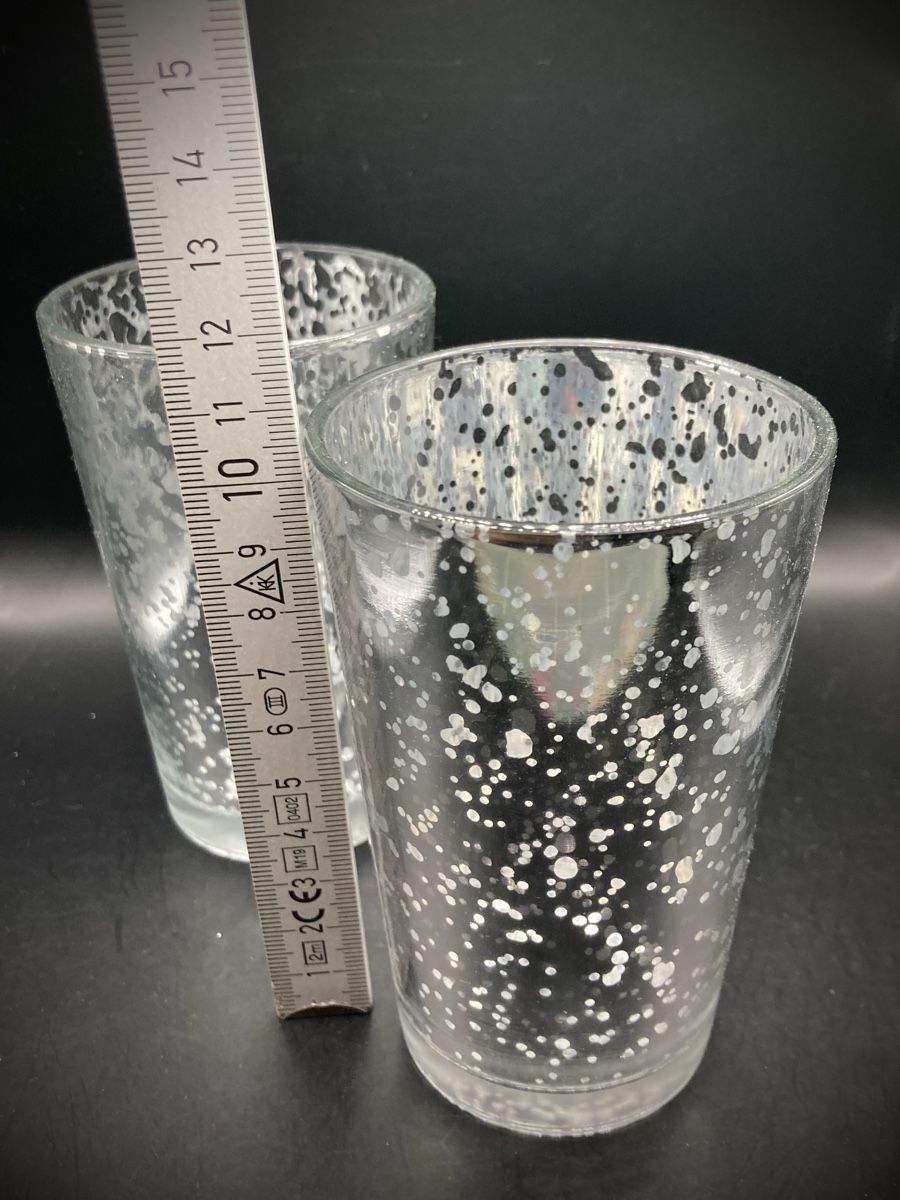 Portacandele: Windlichter Glas silberfarben mit Punkten 2 Stk. – Usato da Vinelz venduto da Viewfinder84 2