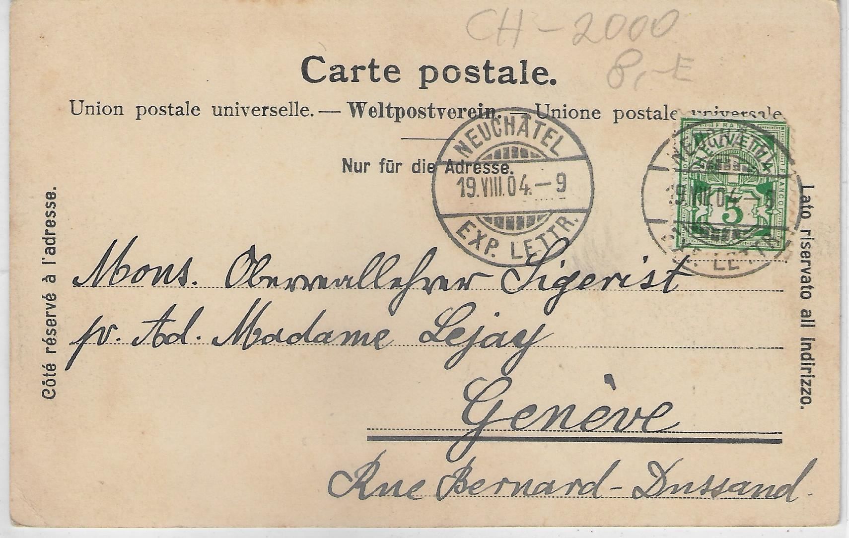 Cartoline postali: Neuchatel - Parcs et Boine 1904 – Usato da Ettingen venduto da Kartenplanet 1