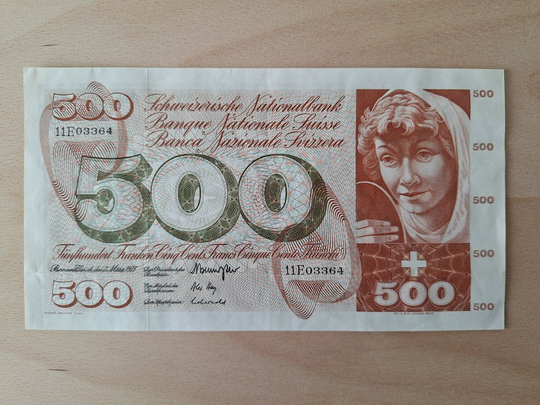 Banconote: Schweizer Banknote, 500 Franken, JG 1973 – Usato da Lohn-Ammannsegg venduto da Beo71