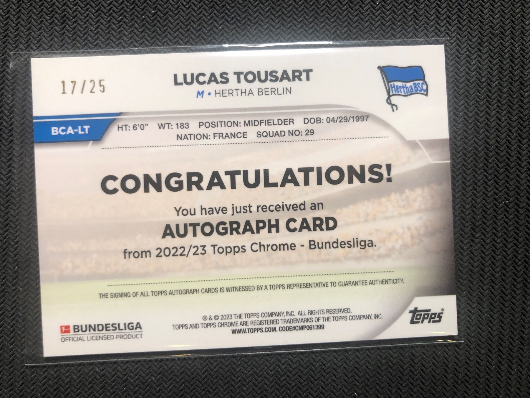 Topps Carte collezionabili: Topps Chrome Lucas Tousart Hertha Autogramm /25 – Usato da Wangenried venduto da Garagara 1