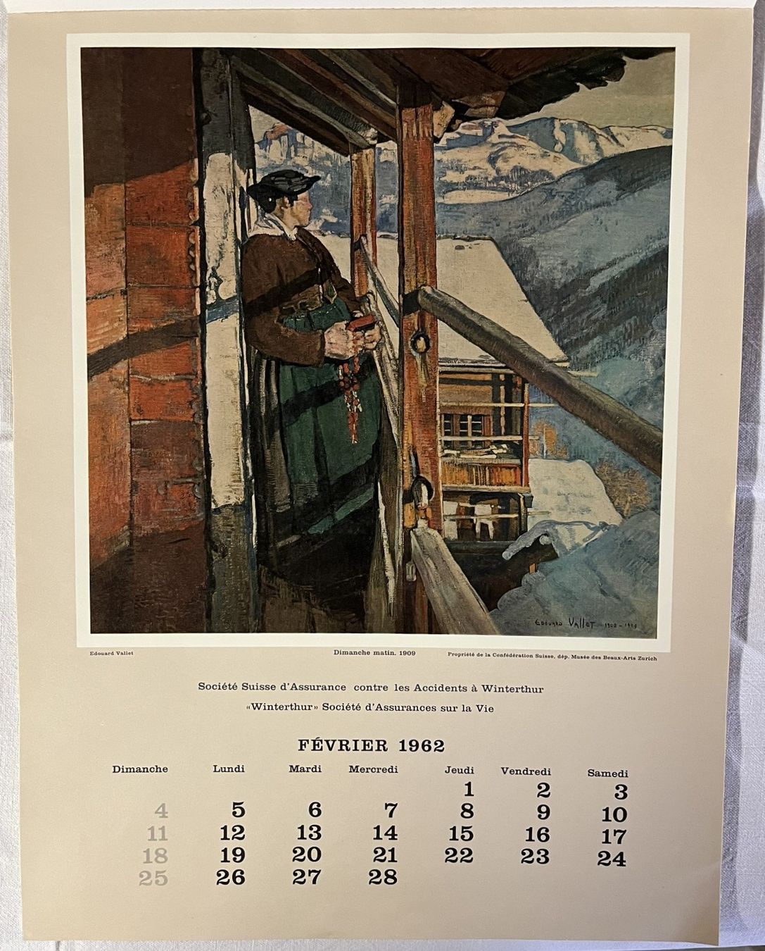 Calendari: Winterthur Versicherungen Kalender 1962 – Usato da Fribourg venduto da Kumpaan 2