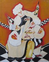 Acryl- / Ölgemälde "Bon Appetit" nach J. Garant, 79x100 cm