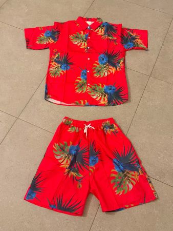 Sommer Co-ord Set Hawaii Hemd + Shorts Rot Blumen