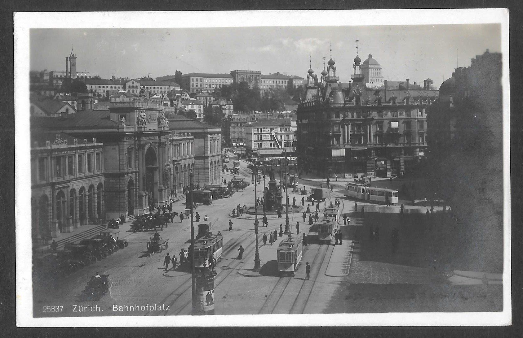 Cartoline postali: Zürich Bahnofplatz mit Trams und Kutschen – Usato da Olten venduto da clotaldi