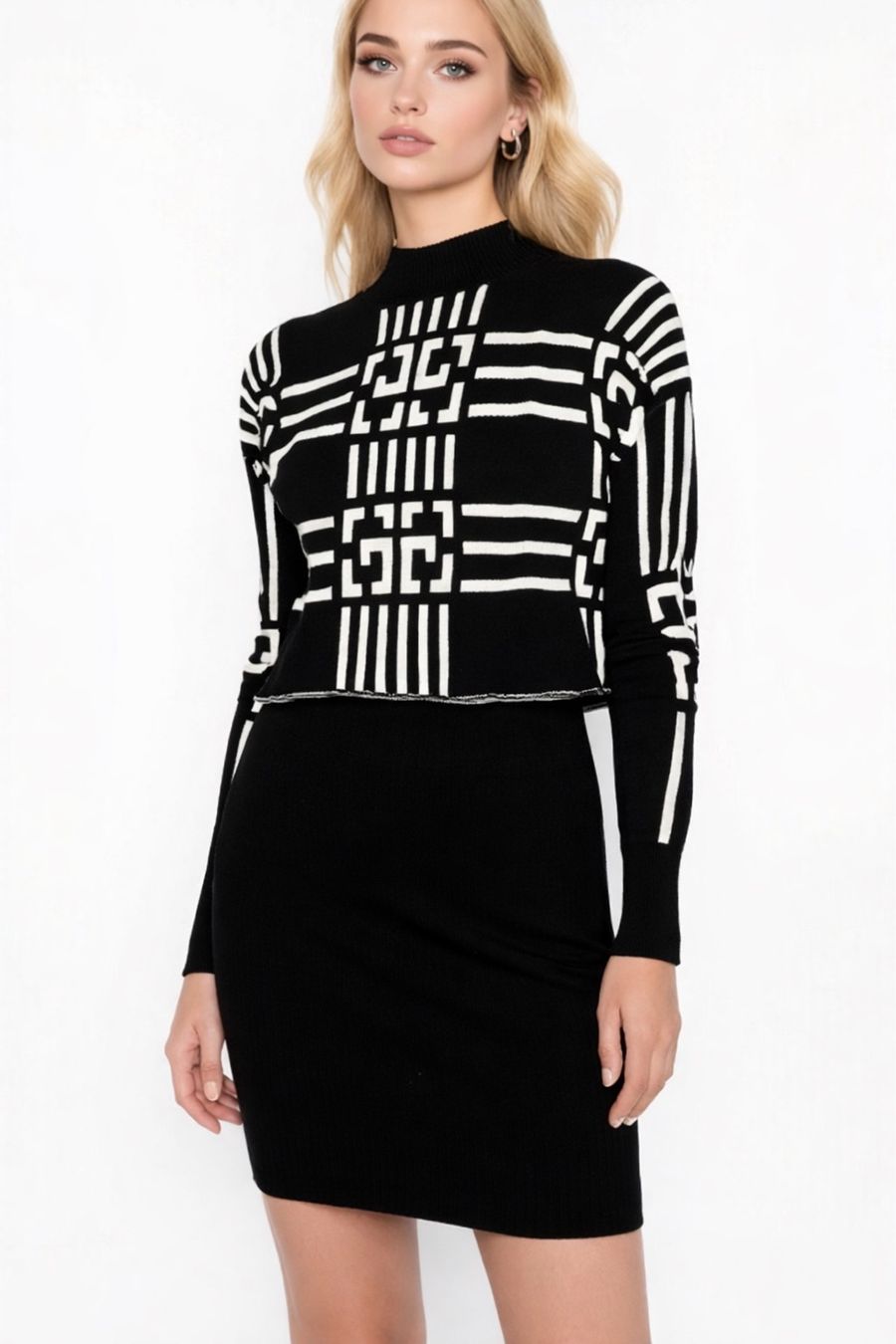 Vestiti: Schickes Strick-Set Schwarz/Weiss Viskose Minikleid – Nuovo (secondo la descrizione) da Regensdorf venduto da secondchancefashion