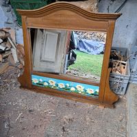 Antiker Spiegel mit Seerosen-Kacheln, Holzrahmen 🖼️