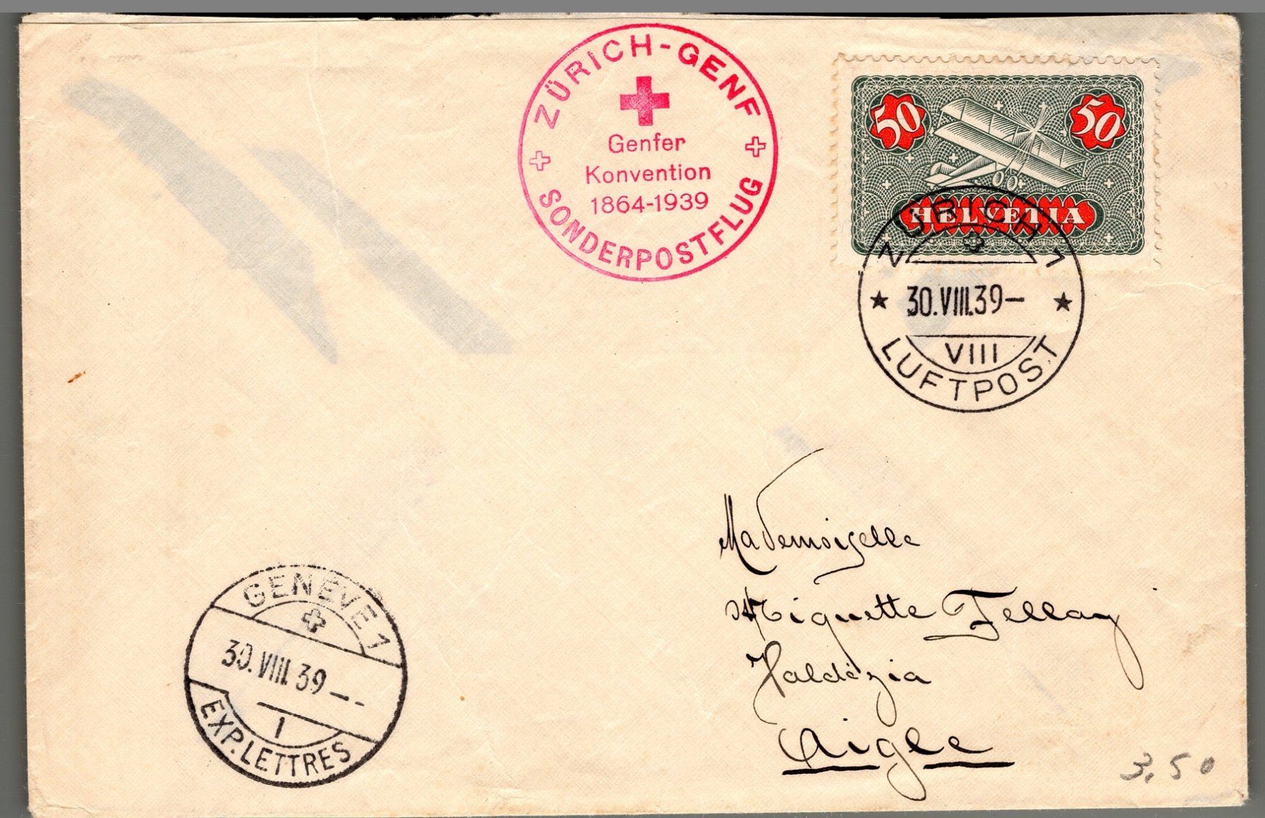 Tous les timbres: CH - Flugpost - Sonderflug - SF 39.6b – D'occasion à Rombach par VENTIS-Auktionen