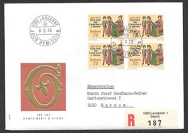 R-FDC Nr 605 Viererblock 500 Jahre Druck Lausanne 9.3.1978