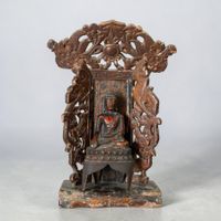 Alter Holzschrein Hausaltar mit Bronze Buddha China Skulptur