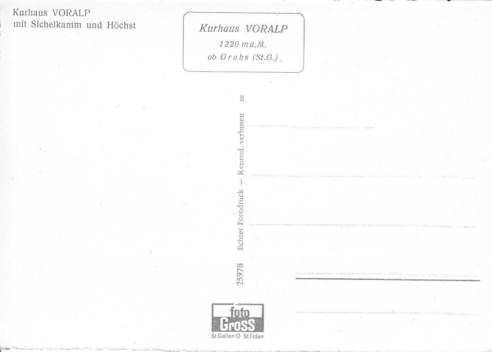 Cartoline postali: Voralp, Kurhaus, ca. 1960 – Usato da Bürglen TG venduto da StampGraf 1