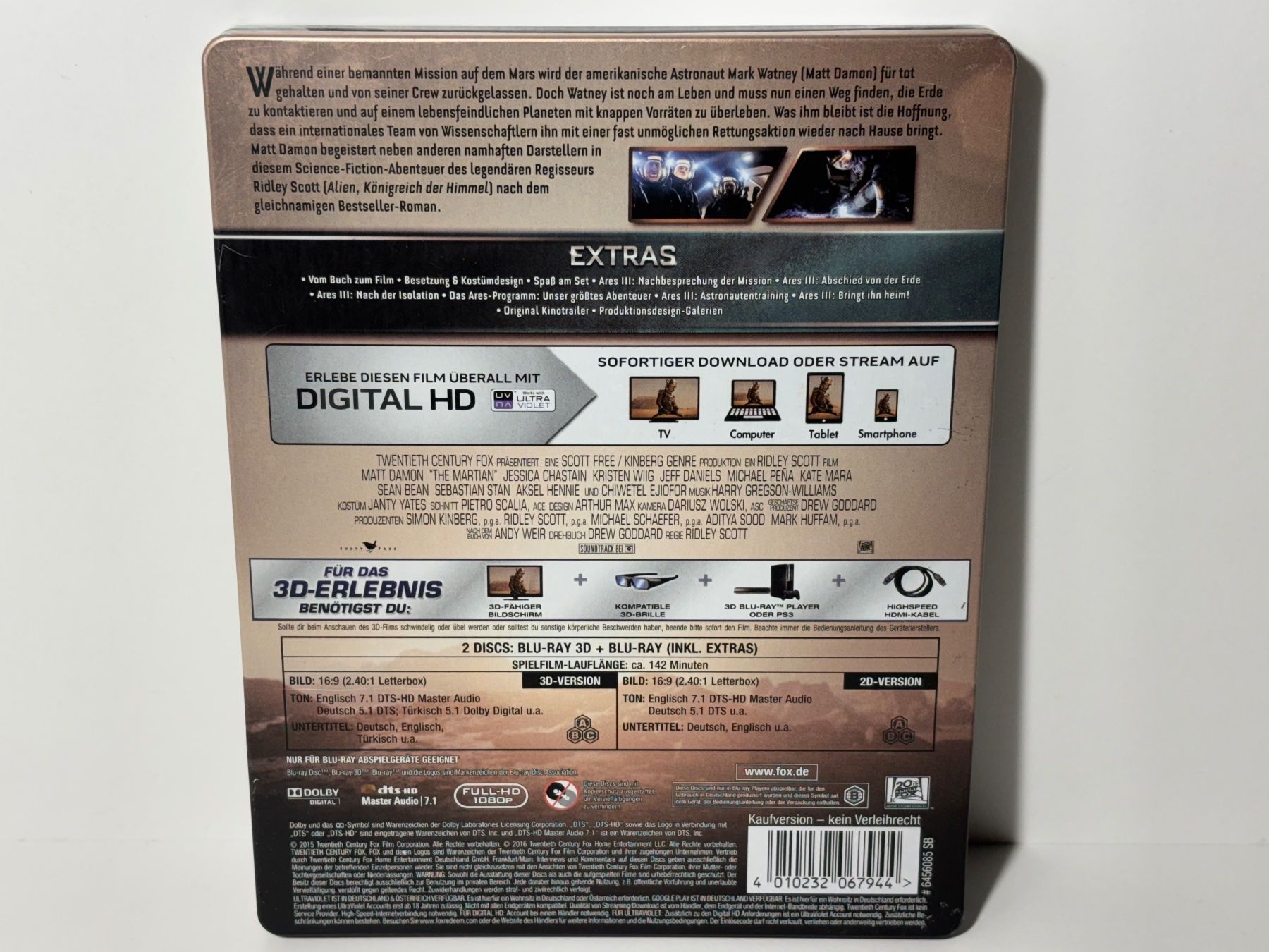 Tutti i DVDs: Der Marsianer Blu Ray 3D Steelbook – Usato da Wilderswil venduto da Sstriker 1
