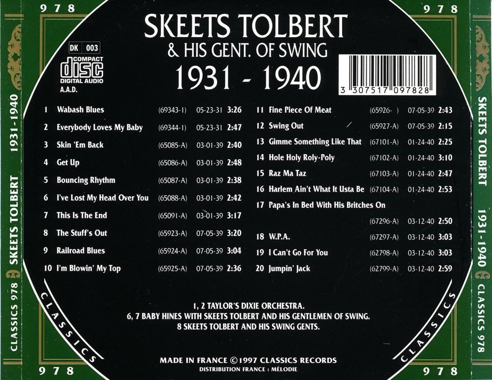 CD: Jazz-CD:  Skeets Tolbert 1931 - 1940 (Classics) – Usato da Hochfelden venduto da mue_lhm9 3