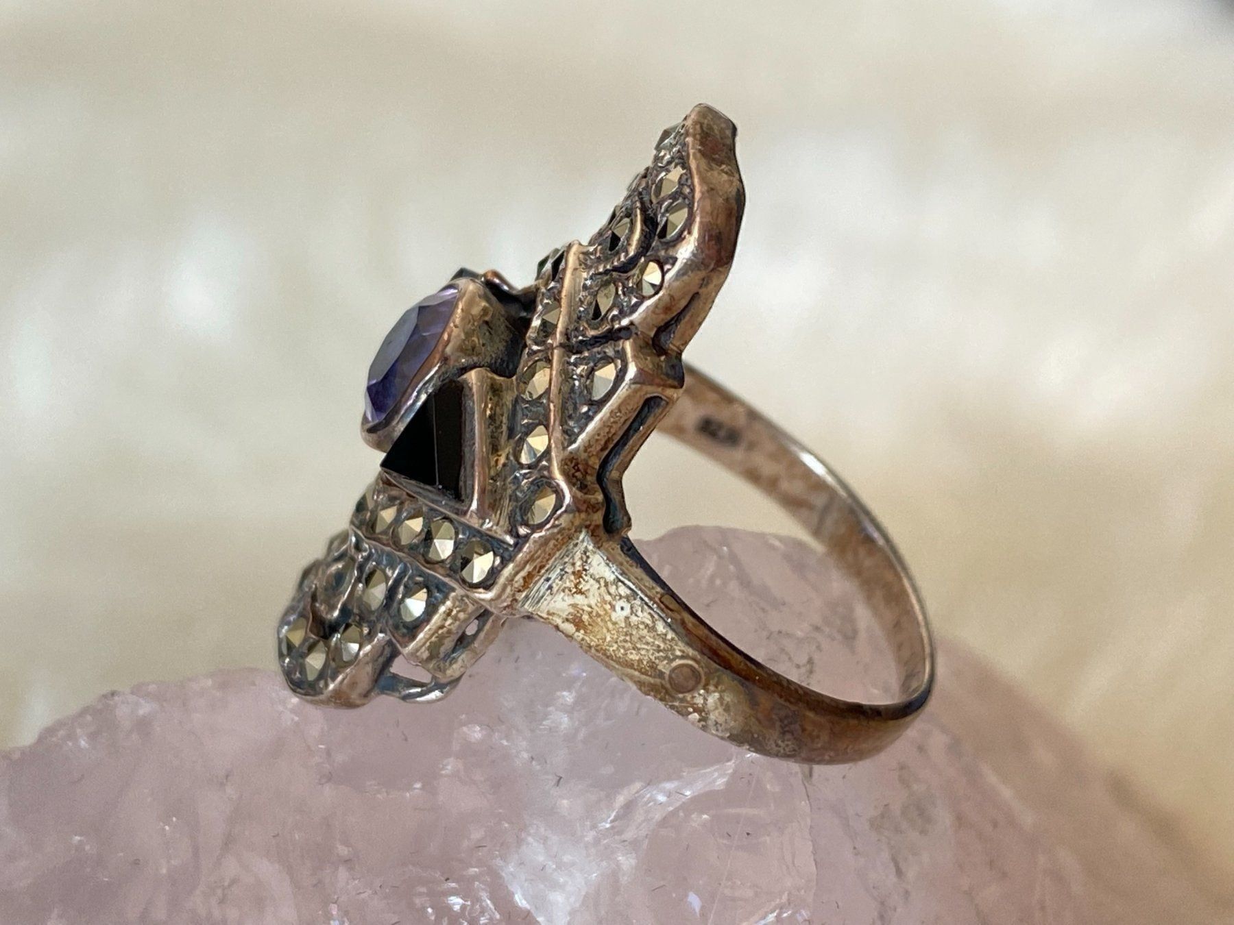 Anelli: Ring Silber 925 mit lila+schwarzem Stein – Usato da Istighofen venduto da Ringparadies 1