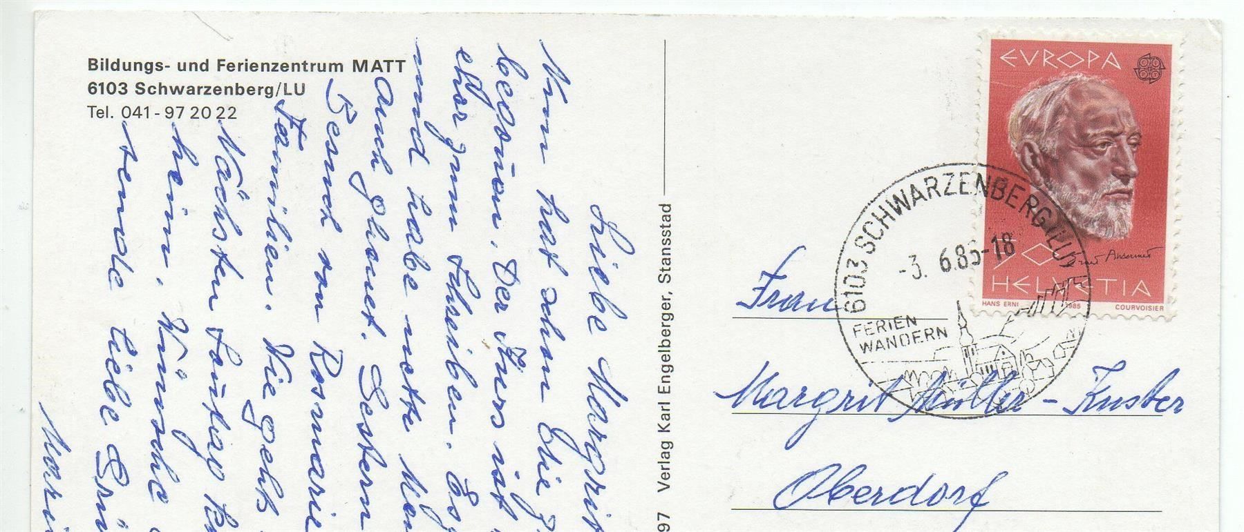 Cartoline postali: SCHWARZENBURG Ferienzentrum Matt – Usato da Jona venduto da philajona 1