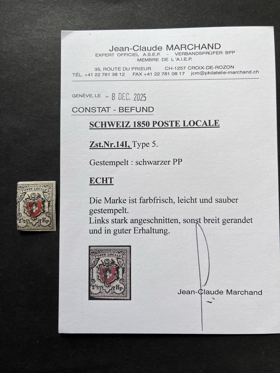 Tous les timbres: 1850 Poste Locale Nr. 14I Type 5 + BEFUND – D'occasion à Sottens par thigroux