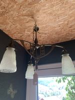 Original Art Déco Deckenlampe 3-flammig Messing Pressglas 19