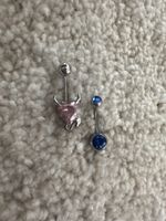 2x Bauchnabelpiercing Teufel Herz &Blau Strass