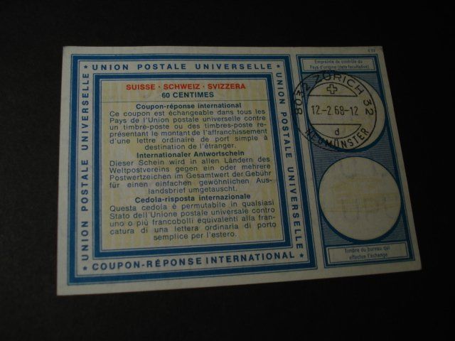 Internationaler Antwortschein, o 19689, 8032 Zürich Neumünst Kaufen