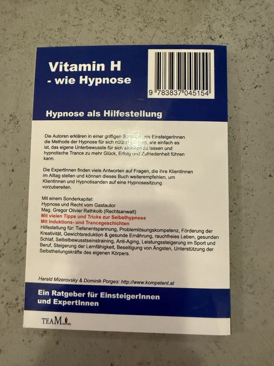 Libri: Buch Vitamin H wie Hypnose – Nuovo e nell'imballaggio originale da Mörschwil venduto da Seegurke18 1