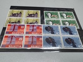 4 postfrische** 4er Blöcke 1958, auf Steckkarte