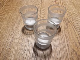 Teelichtgläser Glas mattiert gestreift 3er Set guter Zustand