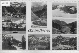 Col du Pillon - Ansichtskarte, 8 Bilder, s/w, Vintage