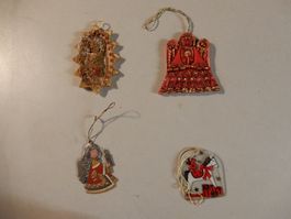 4 Weihnachtsbaum-Anhänger Christbaumschmuck Vintage Deko