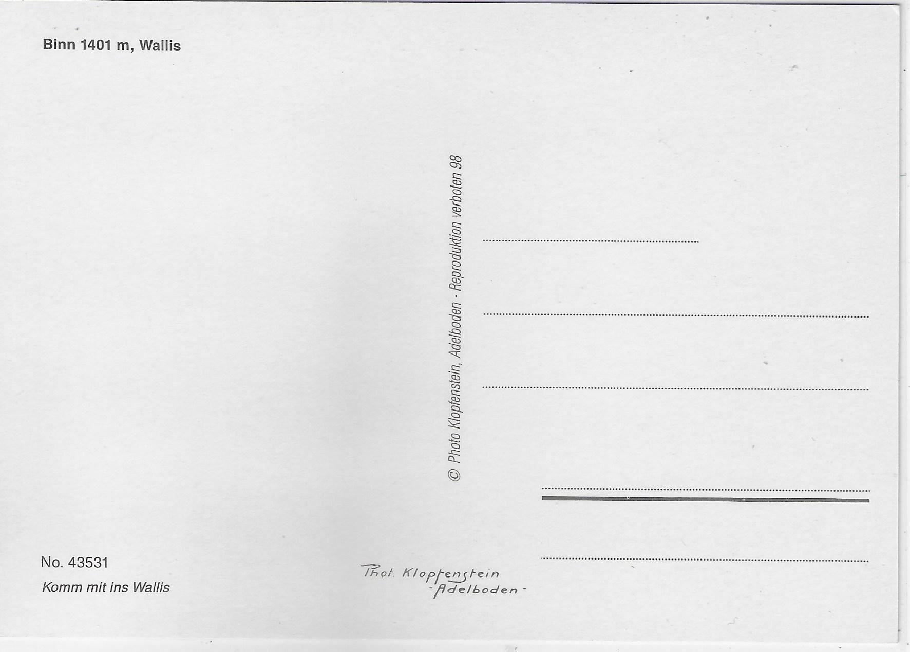Cartoline postali: Binn VS - Dorfpartie – Usato da Ettingen venduto da Kartenplanet 1
