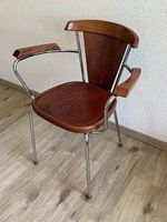 Vintage Design Stuhl mit Armlehnen Holz und Chrom