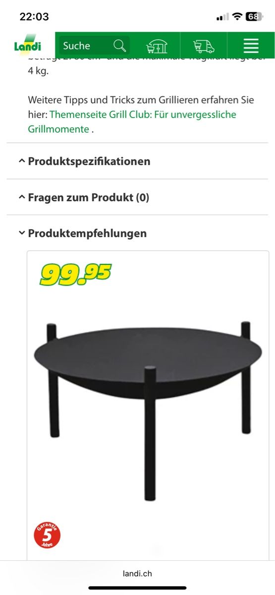Griglie: Landigrill  mit Feuerschale – Usato da Wahlen b. Laufen venduto da tosa04 3